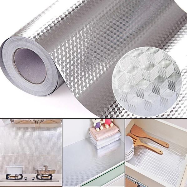 MeterMall 40x100cm papel de aluminio autoadhesivo pegatina de pared impermeable DIY cocina estufa muebles pegatinas de pared a prueba de aceite