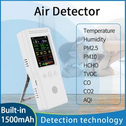 Détecteur de qualité d'air de mètres 9 sur 1 humidité de température PM2,5 PM10 HCHO TVOC CO CO2 AQI avec affichage de couleur LCD de rétro-éclairage