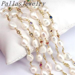 Mètres Est perle d'eau douce naturelle colorée chaîne CZ perles de chapelet remplies d'or pour collier Bracelet chaînes 185F