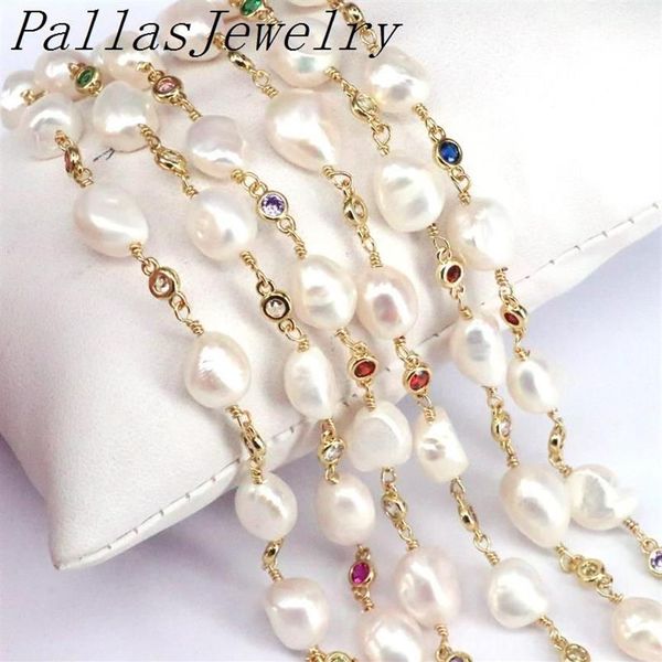 Mètres Est perle d'eau douce naturelle colorée chaîne CZ perles de chapelet remplies d'or pour collier Bracelet chaînes 216x