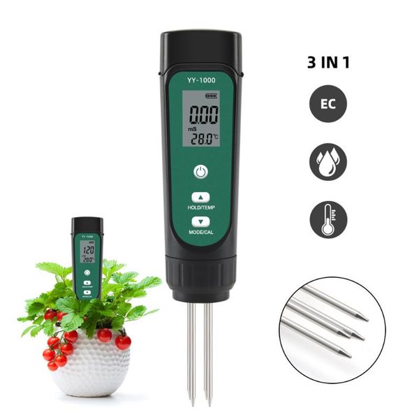 Medidores portátiles 3 en 1 medidor de temperatura de humedad EC del suelo Digital Detector de humedad con probador de pantalla para herramienta de detección