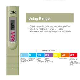 Meters TDS-3 meter waterkwaliteit Testertemperatuur PPM Monitor Aquarium opgeloste vaste stoffen Detector Pen Lab TDS-apparatuur voor hydrocultuur