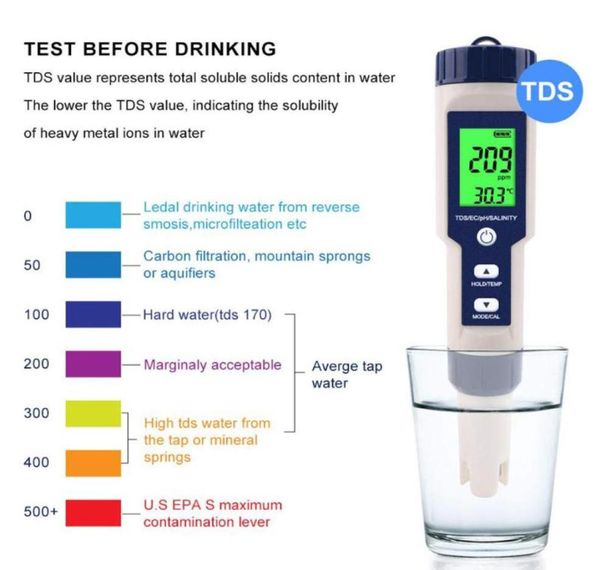 Compteurs TDS Mètre Numérique PH Testeur de qualité de l'eau ECSALT Détecteur de température Test de type de stylo professionnel pour piscines et aquariums 1PC9575795