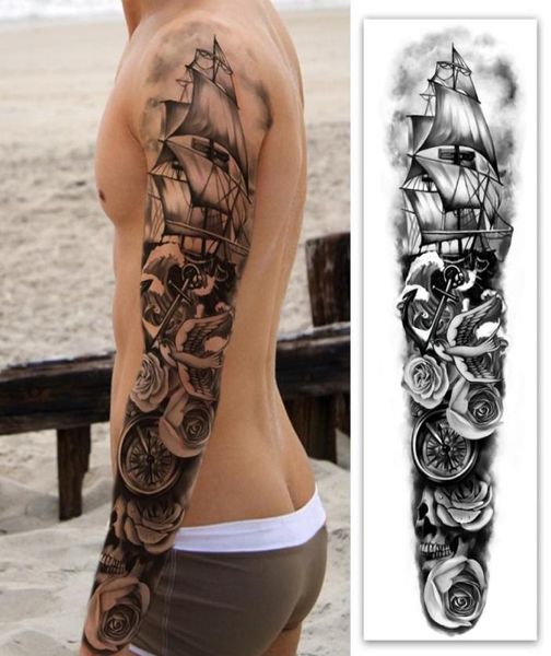 Metershine 16 feuilles autocollants de faux tatouage temporaire imperméables pour bras complet et demi avec imagerie unique ou Totem Express Body Art pour M6426924