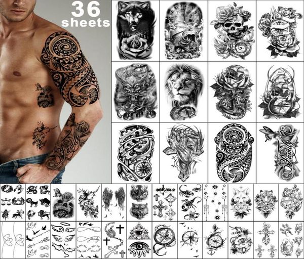 Metershine 36 hojas de pegatinas de tatuajes falsos temporales impermeables para hombros de imágenes únicas o tótem para hombres y mujeres39533655681733