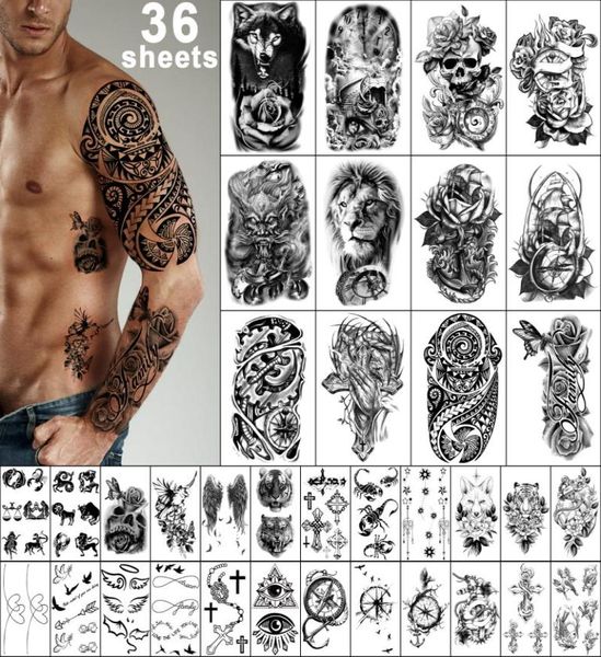 Metershine 36 feuilles épaule imperméable temporaire faux autocollants de tatouage d'imagerie unique ou Totem pour hommes femmes 39533653743722