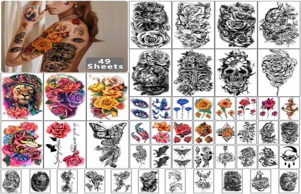 Metershine 49 hojas impermeables tatuajes falsos temporales pegatinas para hombres mujeres chica Express cuerpo hombro cuello pecho Art49308796233291