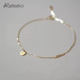 Metiseko 925 Sterling Silver Letter Heart Bracelet Paper Clip You en I 14K Geel Gold vergulde dunne kettingarmband voor vrouwen