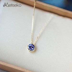 Metiseko 925 Sterling Zilveren Ketting Donkerblauw Helder Kubieke Zirkoon Zon Maan Hanger 14K Vergulde Choker Elegant voor Vrouwen 231229