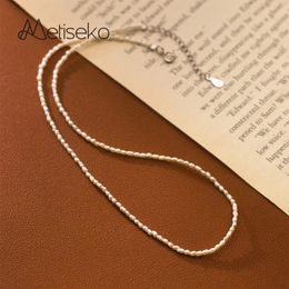 Collier de tour de cou de perle de riz Metiseko Mini 925 Chaîne en argent sterling 2,2-2,7 mm de largeur Collier de perle d'eau douce naturelle pour femmes 240422