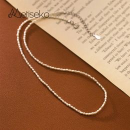 Metiseko Mini collier ras du cou de perles de riz en argent sterling 925, chaîne de 2,2 à 2,7 mm de largeur, collier de perles d'eau douce naturelles pour femmes 231225