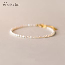 Metiseko Mini bracelet de perles de riz naturelles d'eau douce, plaqué argent sterling 925, or 14 carats, doux et élégant pour femmes 240319