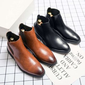 Metrosexual Formal Dress Business Leather Mid Calf Slip-On Fashion Manager Bottes courtes plus taille 38-48