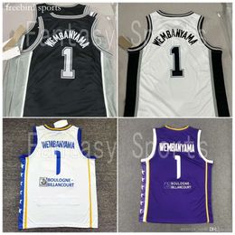 Mets 1 Victor Francia Jerseys de baloncesto Metropolitans 92 Wembanyama Black White Purple Shirts Classic Maillot de Basket Men Kids