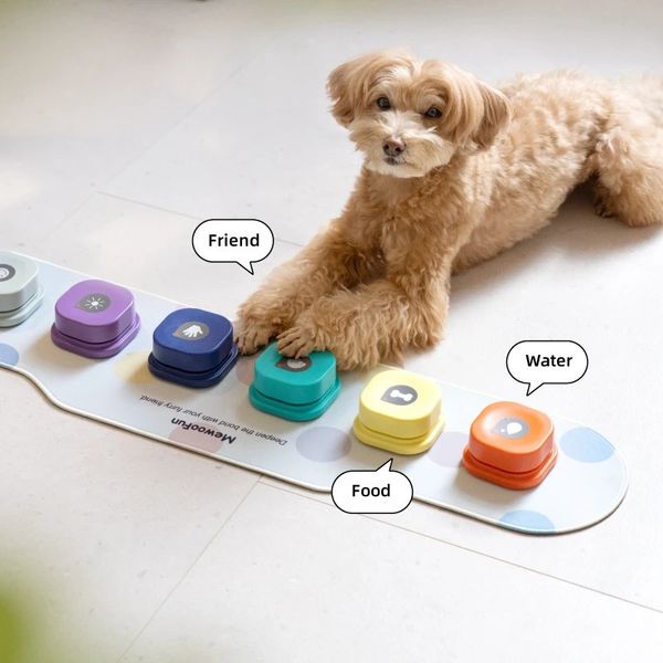 Mewoofun Bouton d'enregistrement vocal Jouets pour animaux de compagnie Boutons pour chiens pour la communication Buzzer d'entraînement pour animaux de compagnie Bouton parlant enregistrable avec tapis 240113