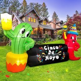 Mexicaanse Cinco De Mayo Day Festival Thuis Buiten Ezel Cactus Feest Opblaasbare Decoratie Decor Tuin Tuin met LED-licht 8FT 240116