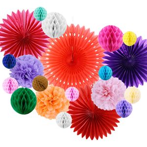 Mexicaanse Fiesta Decoraties 20 stks / set Tissue Paper Fans Honeycomb Balls for Wedding Birthday Events Festival Party Supplies