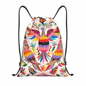 Mexicaanse Otomi Birds Drawstring Backpack Women Men Gym Sport Sackpack Portable FRS Floral Mexico Training Bag Sack E4Py#