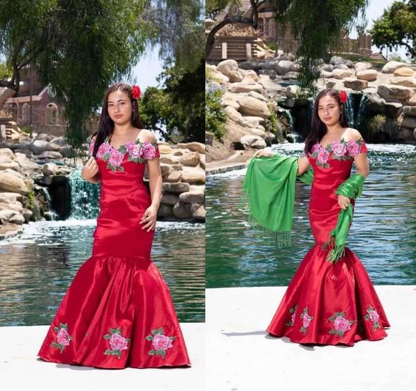 Robes de soirée de fête mexicaine style sirène sur l'épaule broderie florale appliques douce 16 robe robes de bal formelles longues