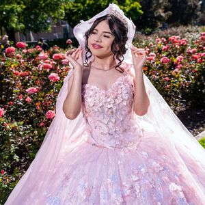 Mexicaans roze vestido de 15 anos lilac charro quinceanera jurken met mantel kant applquiued kralen corset sweet 16 jurk abiti da
