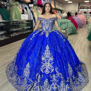 Robe De Quinceanera bleu Royal mexicain, robe De bal en dentelle perlée, avec des Appliques, douce 16, robe princesse à lacets, 15 ans