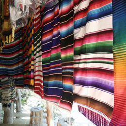 Mexicaanse Serape Deken Reizen Gestreepte Regenboog Strand Dekens Mat met Kwastje voor Bedden Outdoor Picknick Sofa Cover Katoen Fleece 220525