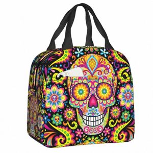 Mexican Sugar Skull Day of the Dead Art Sac à lunch Isulated Women Femme Resable Thermal Coloner Food Boîte à lunch Outdoor Cam Voyage X5XY #