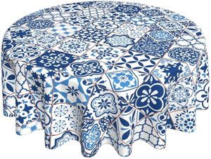 Mexicaanse talavera rond tafelkleed 60 inch geometrische bloemtafel kleding rustiek waterdichte herbruikbare cirkel tafelomslag 240529