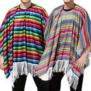 Mexican Wind Rainbow Stripe National Tassel Festival Festival Festival Skin Party Party Play-Playing Mexican Costume Costume Cape