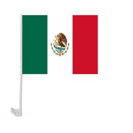 Drapeau de voiture du mexique, 30x45cm, en Polyester, Protection UV, coupe du monde, Clip de fenêtre, bannière de décoration de voiture avec mât