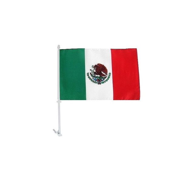 Drapeau de maintien de voiture du Mexique, National 30X45cm avec poteaux en plastique de 43cm, polyester 100D avec 80% de saignement, une couche, livraison gratuite