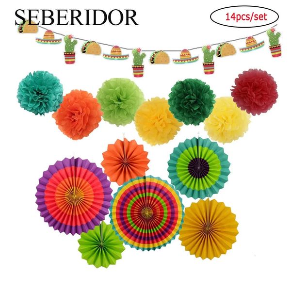 México Cinco de Mayo Festival Party Favor Hat Cactus Cactus Paper Banner Decoración Carnaval Decoración de tejidos de ventilador mixto Flower 240407