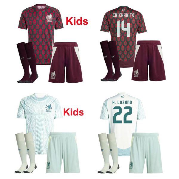 Mexique Jersey 2024 Copa America kits de football pour enfants RAUL CHICHARITO Maillots de football Maillots de football Uniformes