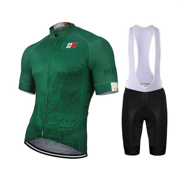 México Hombres Nuevo Verano Verde Ciclismo Jersey Set Bike Road Mountain Race Tops Shorts 9D Gel Transpirable Customized238T