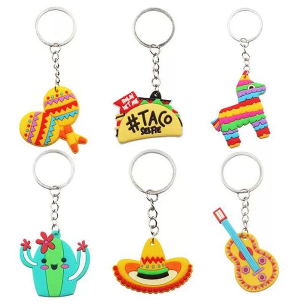 Porte-clés en Pvc du mexique, couleur arc-en-ciel, chapeau de Cactus, pendentif de guitare cheval, décoration en métal, sac à dos, cadeaux de fête de Festival