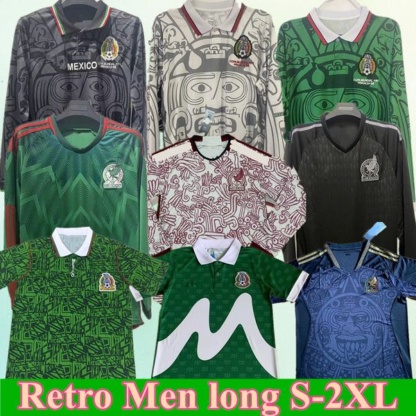 México Retro Soccer Jerseys Kit Vintage Football Shirt T Portero Uniforme 94 95 96 97 98 06 10 11 12 Camiseta de fútbol de manga larga retroceso S-2XL Hombres 88 89