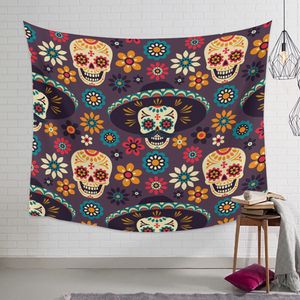 Mexique Skull and Crossbones Flowers Tapestry Mur suspendu mur art chambre peinture tapisserie mur de décoration de dortoir de dortoir