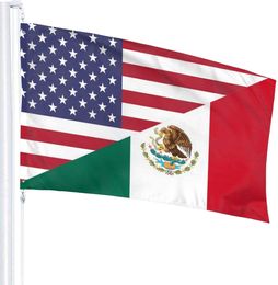 Bandera de la amistad de México, Estados Unidos, color vivo y poliéster resistente a la decoloración UV, decoración de jardín al aire libre, porche, bandera ligera de 3 x 5 pies