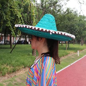 Mexique Wide Brim Straw Chat Mens Outdoor Sun Hat Halloween Carnival Party Play-Playing Performance Performas Fashion Straw Hat 240428