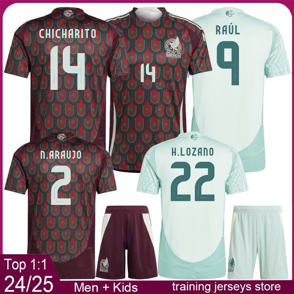 Maillots de football pour hommes du Mexique Kits de football pour enfants 2024 2025 Maillot de football pour hommes du Mexique 24 25 Kit de chemise de football pour garçons CHICHARITO RAUL O.PINEDA chemises maillot pied