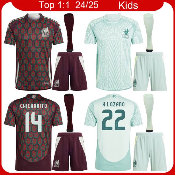 Méxicos Jerseys de fútbol Kits de fútbol para niños 2024 México Home Away Boys Football Jersey Kit 24 25 Chicharito J.Quinones H.Ozano Camisa Full Set Maillot Camiseta Maglia