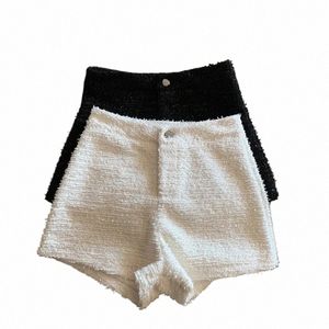 mexzt Tweed Shorts Femmes Élégant Taille Haute Large Jambe Shorts Bureau Dame Coréenne Blanc Noir Casual Tout Match Chic Pantalon Court Nouveau 59Xh #