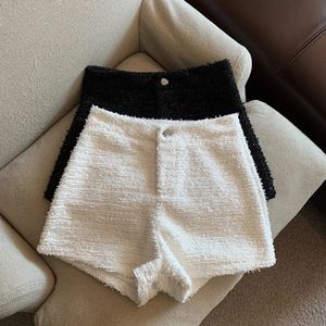 MEXZT TWEED Shorts Femmes Elegant High Wide Lig Leg Shorts Lady Korean White Black Casual All Match Chic Short Pants 240415