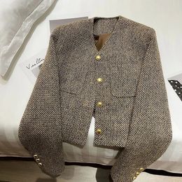 Mexzt vintage cropped tweed veste femmes élégant court blazer automne coréen coréen poitrine tout match décontracté chic de vêtements d'extérieur 240422