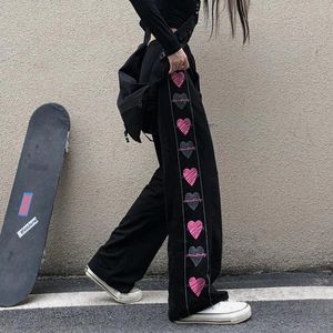 Mexzt Pantalon de jambe large Femmes coréennes coeur coeur pantalon imprime