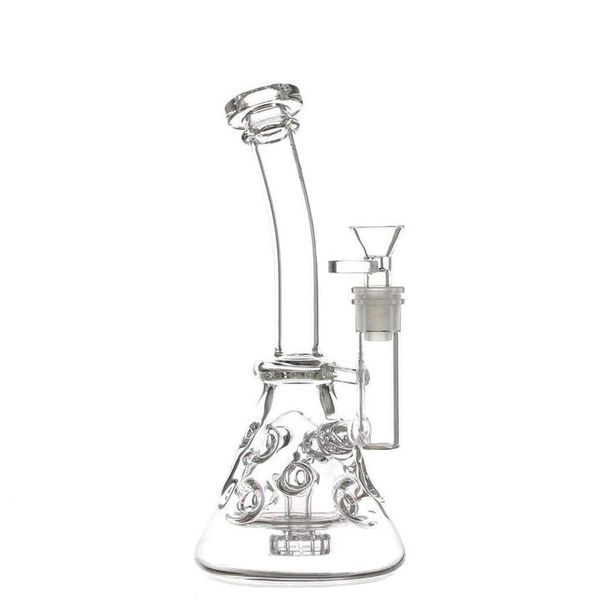 MFE09-C Bongs en verre Beaker Dab Rig 14mm Femelle Joint Bécher Fab Oeuf Narguilés 9 pouces Pomme de douche Tuyaux d'eau Suisse Perc avec SC06-S