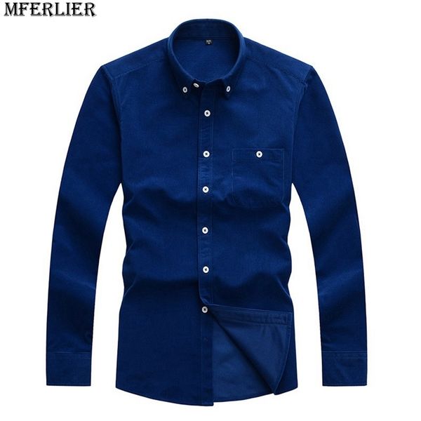 MFERLIER hommes chemise velours côtelé à manches longues coton grande vente 4XL 5XL poche chaud automne hiver bleu rouge tenue décontractée chemise hommes blouse