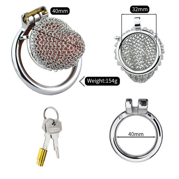 MFMYEE SM Cage à pénis en acier inoxydable Cage à pénis en maille avec 4 anneaux péniens Ensemble de dispositifs de chasteté masculins Ensemble de dispositifs de chasteté masculins BDSM Retenue Pénis Ceinture de chasteté Verrouillage Cage à coq (Petite taille)