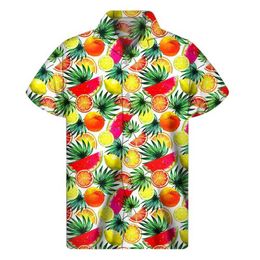 MFO2 Camisas casuales para hombres Mango Banana Piña Camisa gráfica Hombres Menores Vawaian Fruits 3d Hawaian Camisas de manga de manga corta de verano Botón Aloha 240424