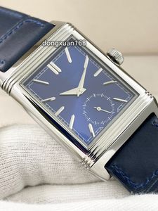 Montre MG diamètre 49MM x 29MM 854A/2, mouvement à chaîne manuel, double face, double fuseau horaire, échelle numérique avant, affichage à deux aiguilles et demie, cadran arrière avec fonction seconde heure